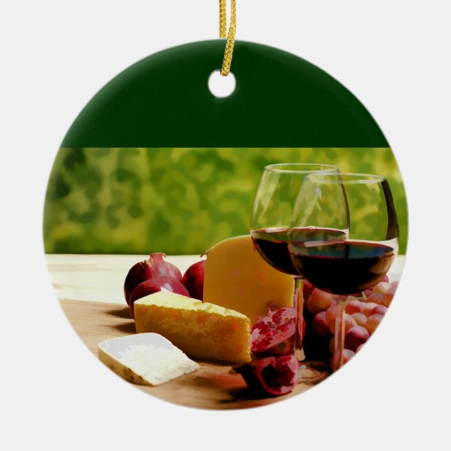 Countryside Wine, Cheese & Fruit Ceramic Tree Decoration (Front)