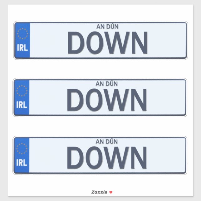 County Down Irish Reg Plate Decal Stickers x 3 (Sheet)