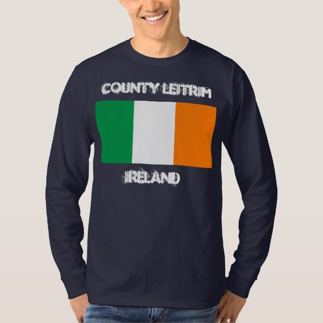 County Leitrim, Ireland with Irish flag T-Shirt (Front)