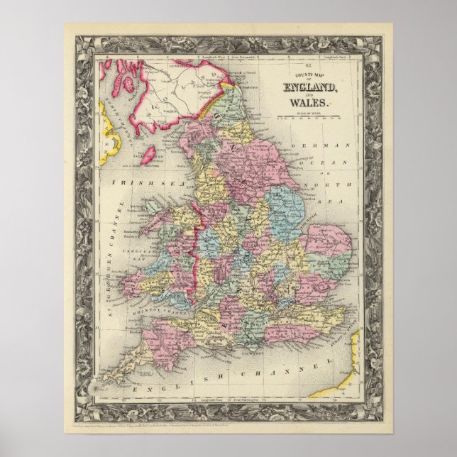 County Map Of England, And Wales Poster (Front)