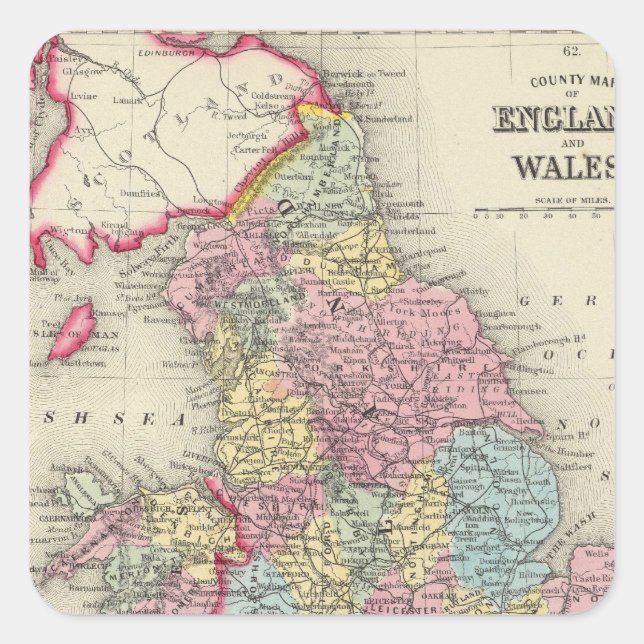 County Map Of England, And Wales Square Sticker (Front)