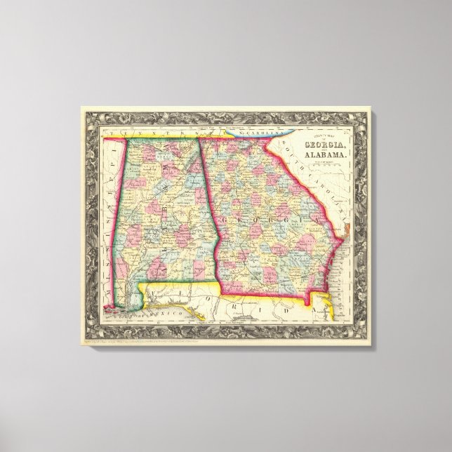 County Map Of Georgia, And Alabama Canvas Print (Front)