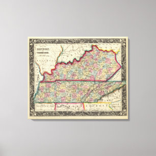 County Map Of Kentucky, And Tennessee Canvas Print