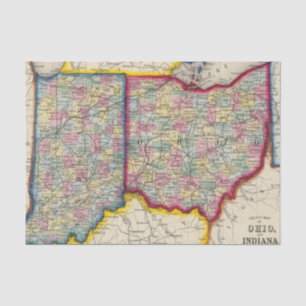 County Map Of Ohio, And Indiana Tissue Paper
