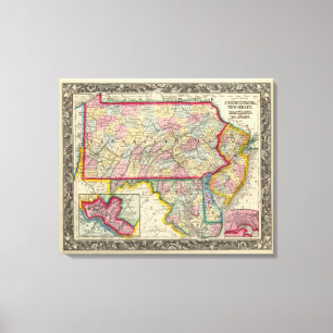 County Map Of Pennsylvania, New Jersey Canvas Print