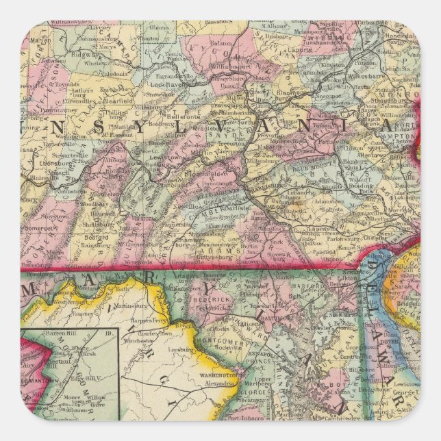 County Map Of Pennsylvania, New Jersey Square Sticker (Front)
