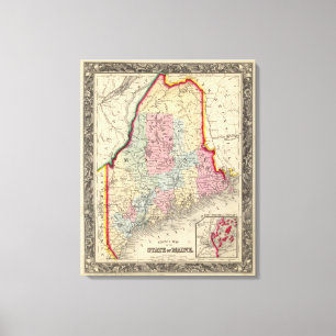County Map Of The State Of Maine Canvas Print