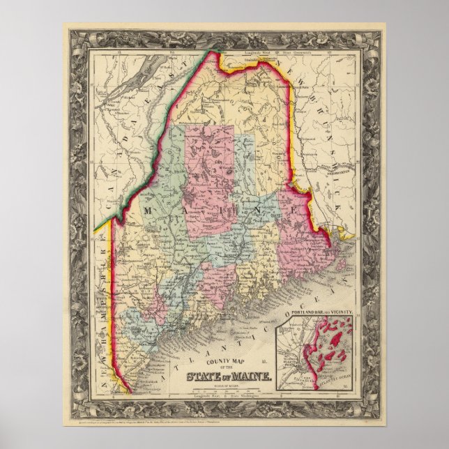County Map Of The State Of Maine Poster (Front)