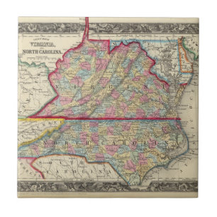 County Map Of Virginia, and North Carolina Tile