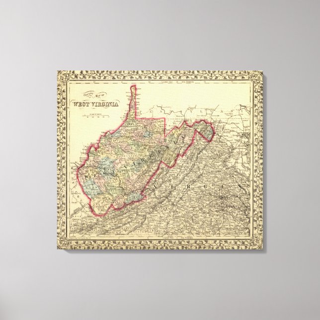 County map West Virginia Canvas Print (Front)