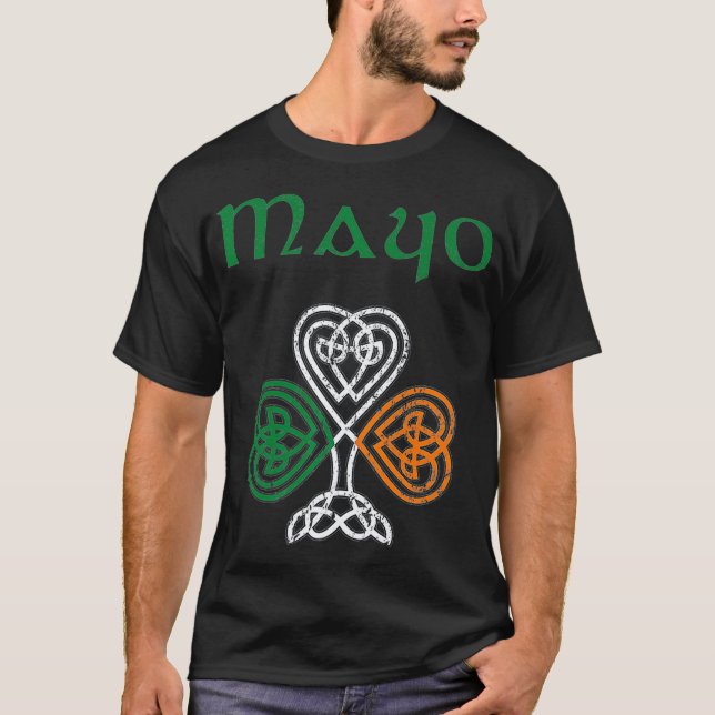 County Mayo Shamrock Ireland Flag craic and ceol T-Shirt (Front)