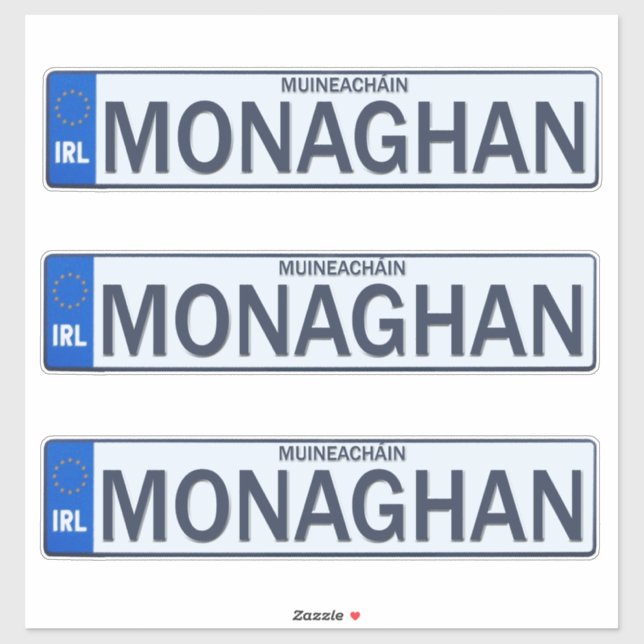 County Monaghan Irish Reg Plate Decal Stickers x 3 (Sheet)