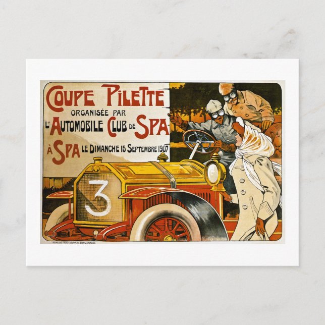 Coupe Pilette Vintage Spanish Automobile Poster Postcard (Front)