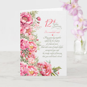 Couple 12th Anniversary Sentimental Pink Peonies Card