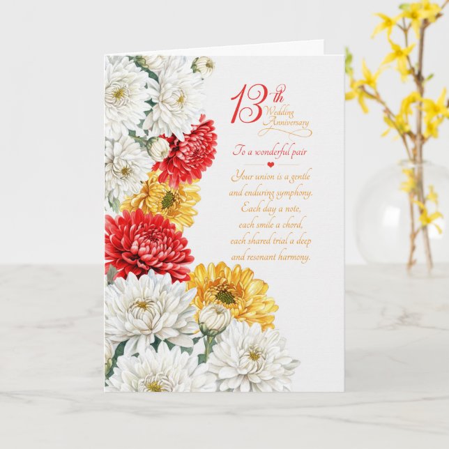 Couple 13th Anniversary Sentimental Chrysanthemums Card (Yellow Flower)