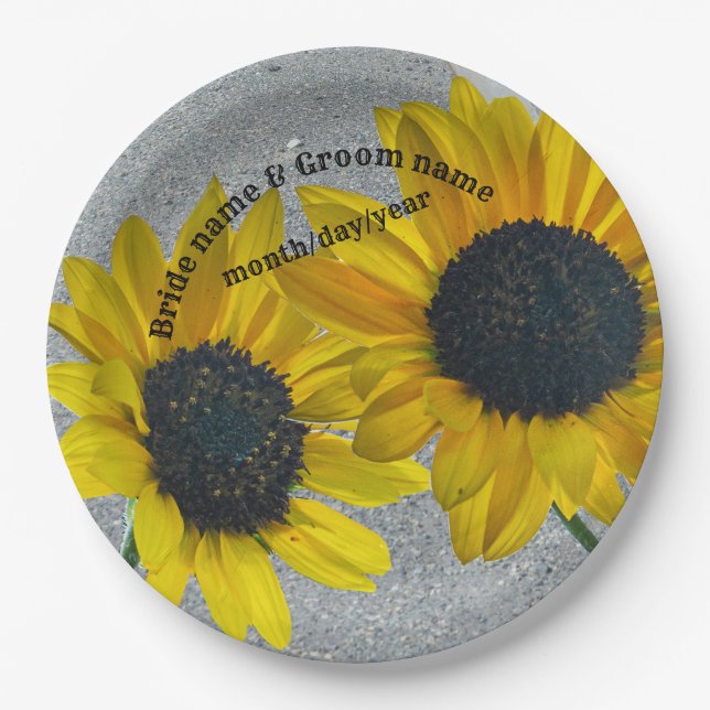 Couple 2 Wedding sunflowers together Paper Plate (Front)