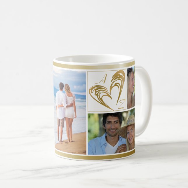 Couple 6 Photo Collage I LOVE YOU Heart Initials Coffee Mug (Front Right)