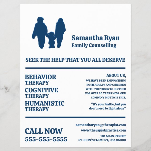 Couple and Child Design, Psychotherapist, Therapy Flyer (Front)