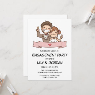 Couple anime wedding cartoon engagement invitation