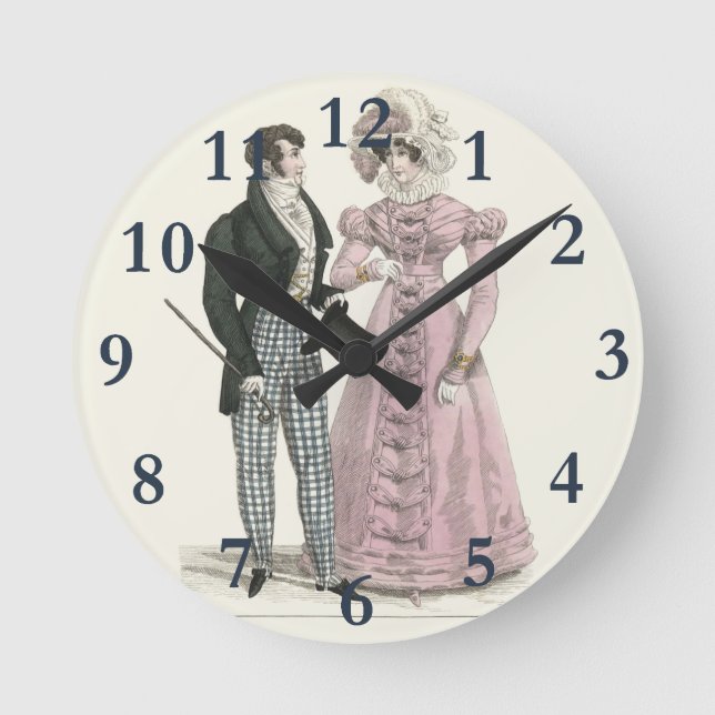 Couple Antique Wedding 1823 Man Woman Fashion Round Clock (Front)