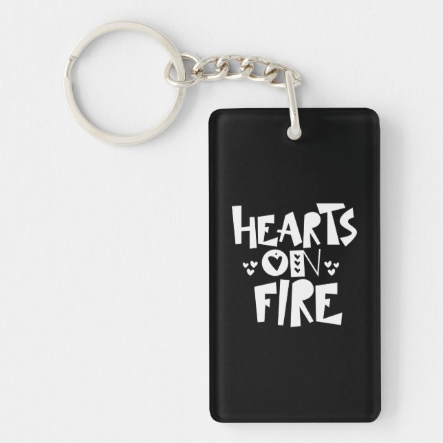 Couple Art Hearts On Fire Key Ring (Front)