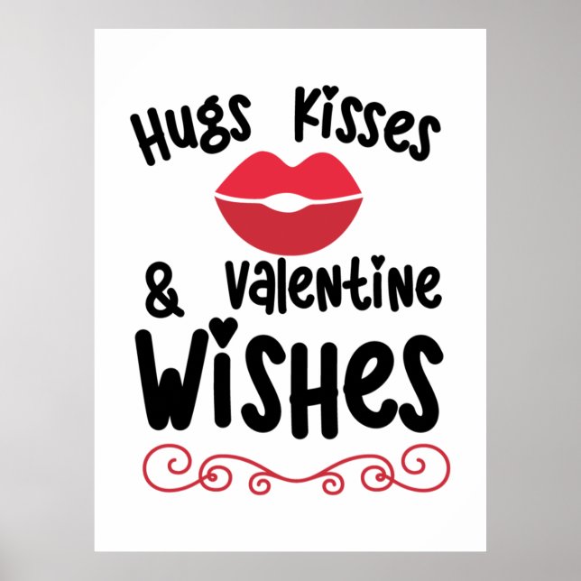 Couple Art Hugs Kisses And Valentine Wishes Poster (Front)