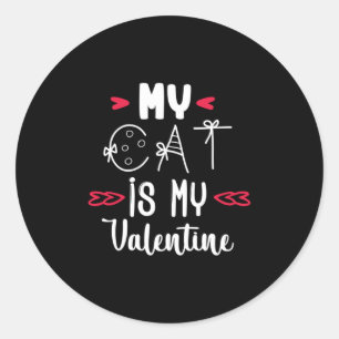 Couple Art My Cat Is My Valentine Classic Round Sticker