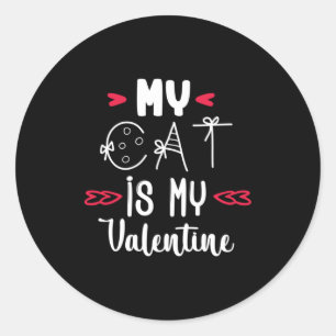 Couple Art My Cat Is My Valentine Classic Round Sticker