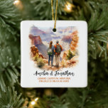 Couple at Grand Canyon Arizona Watercolor Travel Ceramic Ornament<br><div class="desc">Couple at Grand Canyon Arizona | Watercolor Travel Art Ceramic Ornament. Personalise with your own text. This is another 100% original Snuggle Hamster Designs.

#TravelSouvenirCeramicOrnaments,  #HandmadeCeramicTravelKeepsakes,  #DestinationThemedCeramicOrnaments,  #CeramicOrnamentsForTravelLovers,  #UniqueTravelGiftOrnaments,  #CustomTravelCeramics,  #TravelInspiredCeramicDecorations,  #WorldTravelCeramicCollectibles,  #CeramicOrnamentsForTravelers,  #PersonalizedTravelCeramicOrnaments</div>