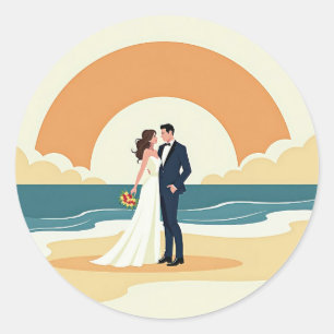 Couple at Sunset Beach Wedding Sticker