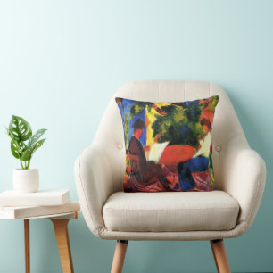 Couple At The Garden Table by August Macke Cushion