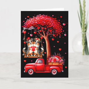 Couple Australian Shepherds Valentine Hearts Picku Card