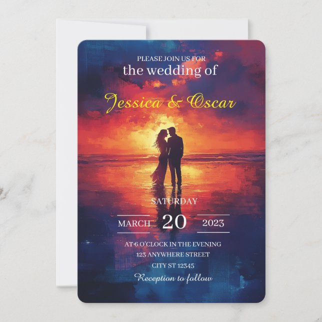 Couple Beach Silhouette Wedding Invitation Card (Front)