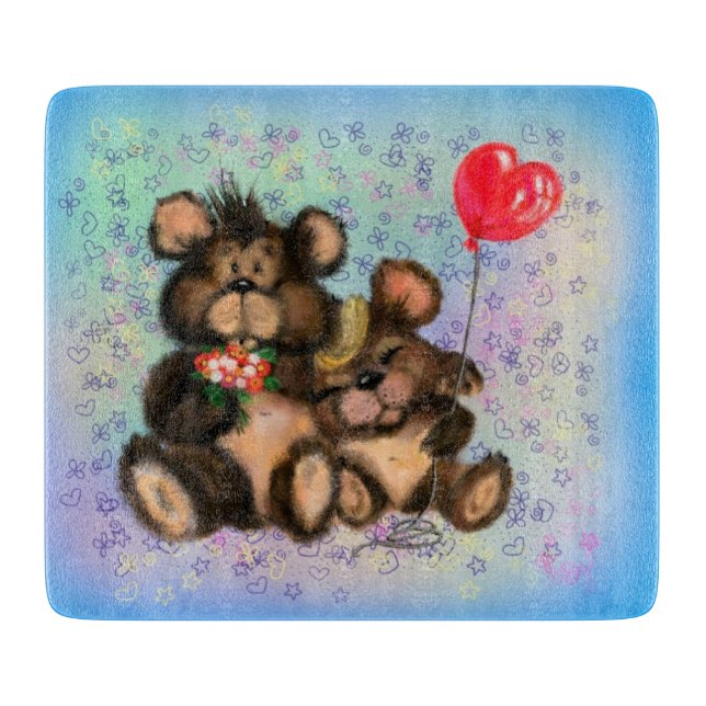 Couple Bear with Heart Balloon Cutting Board (Front)