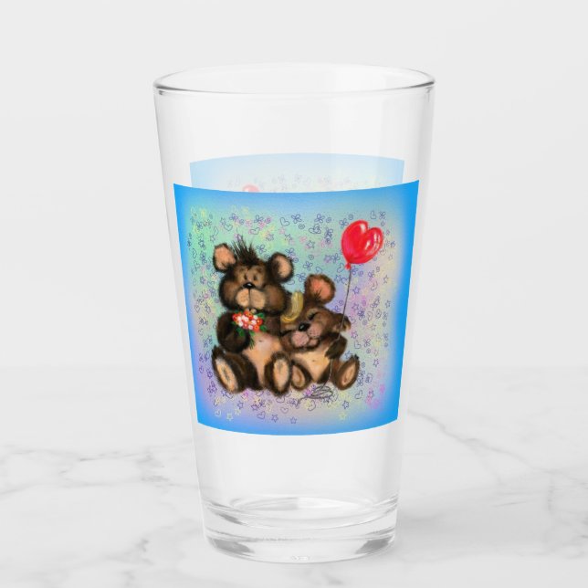 Couple Bear with Heart Balloon Glass (Front)
