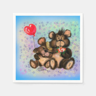 Couple Bear with Heart Balloon Napkins