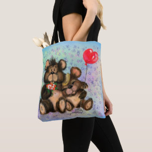 Couple Bear with Heart Balloon Tote Bags