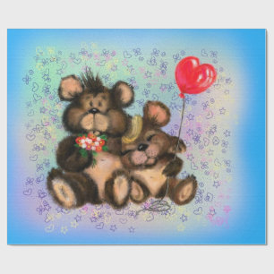 Couple Bear with Heart Balloon Wrapping Paper