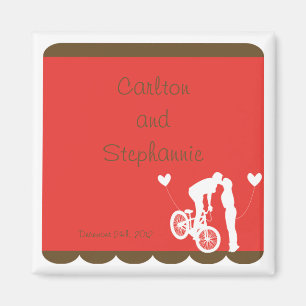 Couple Bike Red/Brown Wedding Magnet Favour