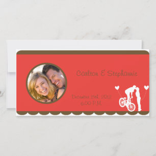 Couple Bike Red/Brown Wedding Photo Announcement