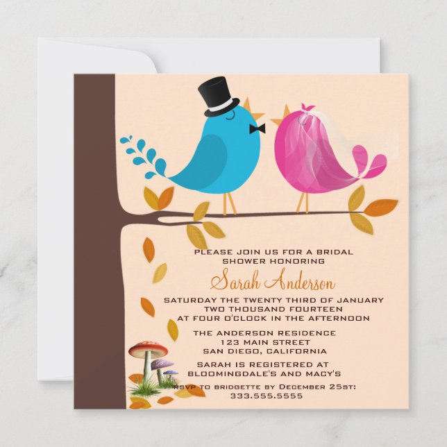 Couple birds on branch | Fall Bridal Shower Invitation (Front)