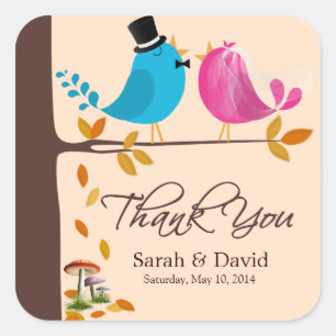 Couple Birds On Branch   Fall Wedding Thank You Square Sticker