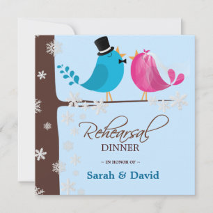 Couple birds on Branch Winter Rehearsal Dinner Invitation
