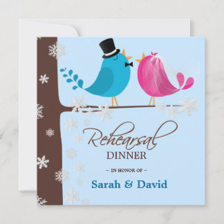Couple birds on Branch | Winter Rehearsal Dinner Invitation