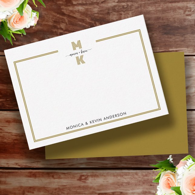 Couple Black Gold Elegant Simple Monogram Card (Wedding Couple Black Gold Elegant Simple Monogram Note Card)