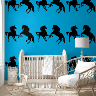 Couple Black Horse Custom Colour Blue Wallpaper