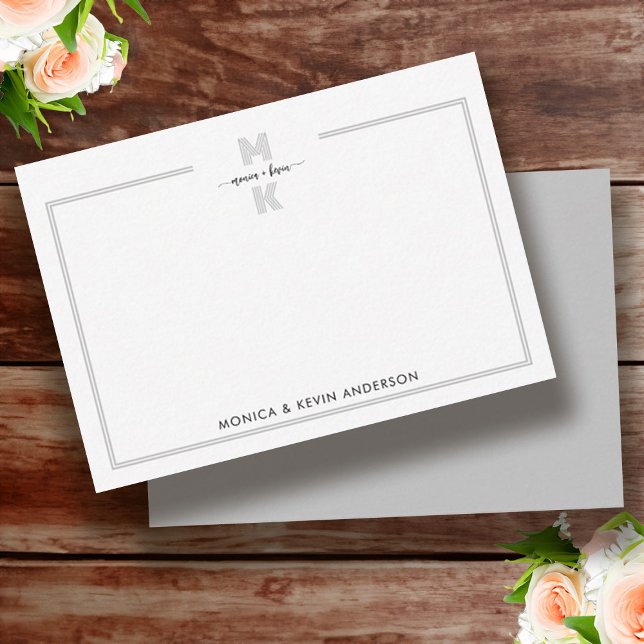 Couple Black White Elegant Simple Monogram Card (Wedding Couple Black White Elegant Simple Monogram Note Card)