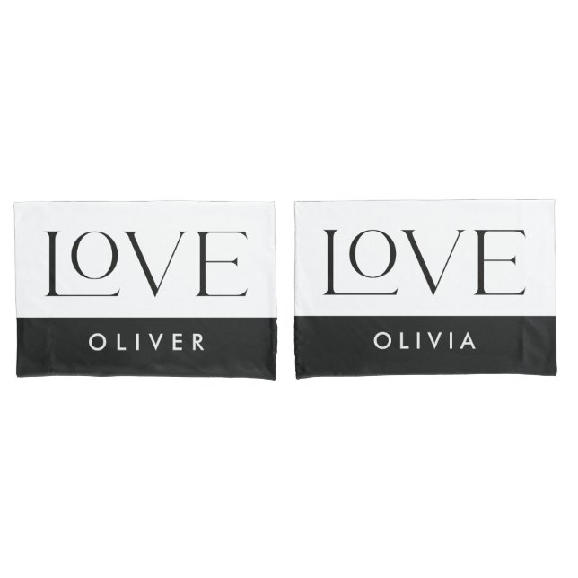Couple black white serif love typography modern pillowcase (Front-Set)