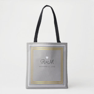 couple / bride & groom names on grey tote bag
