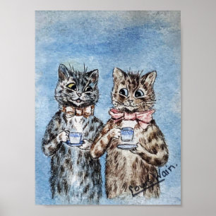 Couple Cat Drinking Tea, Louis Wain Poster